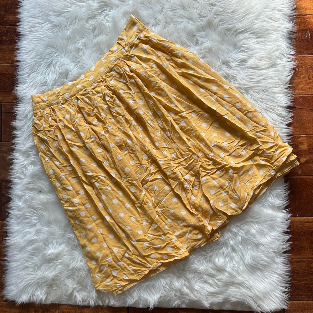 Mod Be Womens A Line Skirt Yellow White Polka Dot Above Knee Pleats Casual Zip L